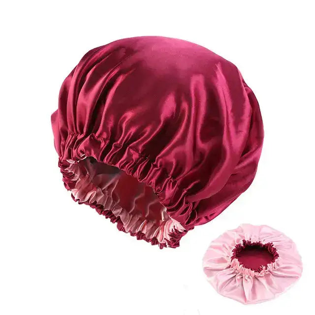 Satin Hair Bonnet - Maroon - Hair Products & Accessories ->