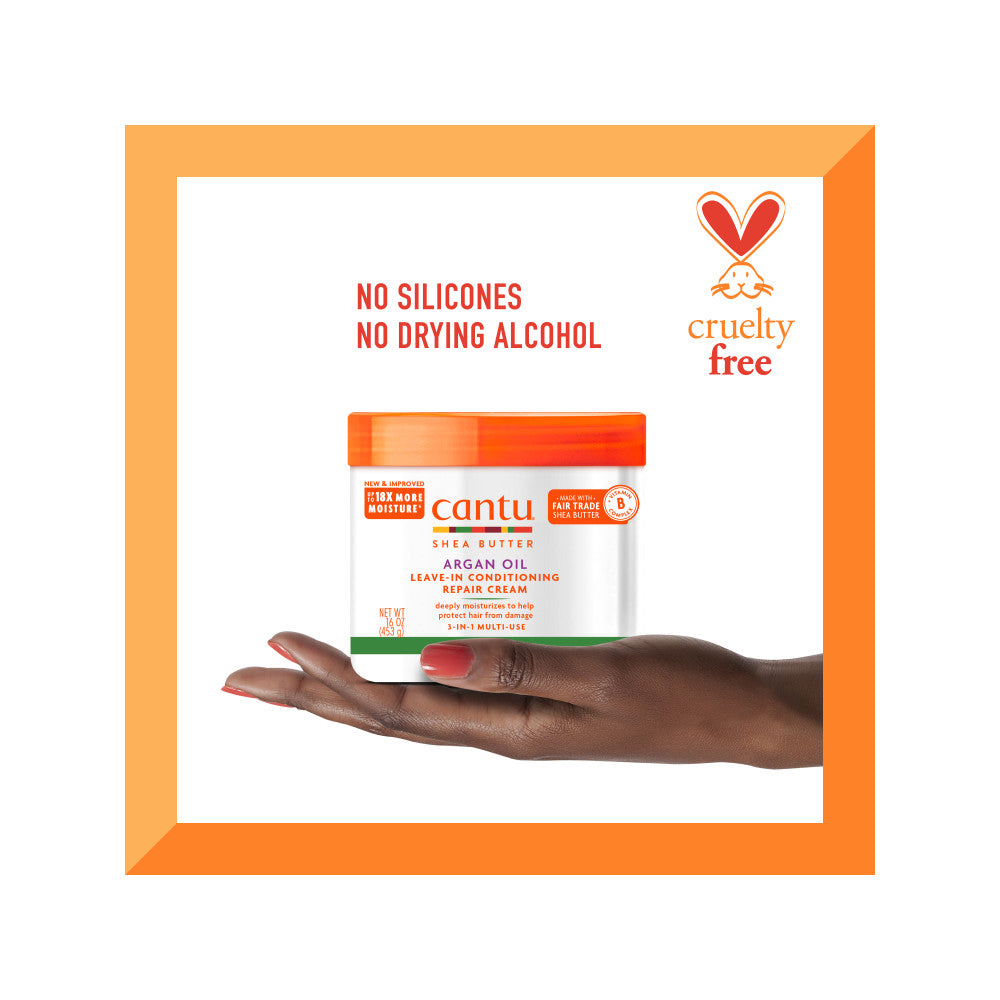 Cantu Argan Oil Leave-In Repair Cream silicone-free and no drying alcohol graphic