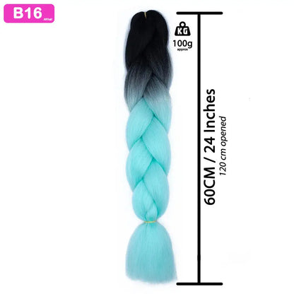 B16 - Jumbo Braiding Hair 24 Inch Ombre Black/Soft Mint