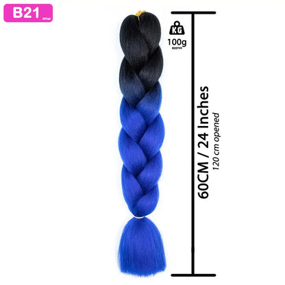 B21 - Jumbo Braiding Hair 24 Inch Ombre Black/Blue