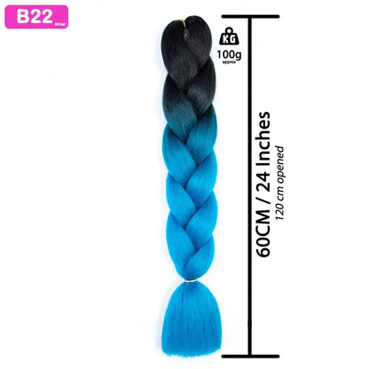 B22 - Jumbo Braiding Hair 24 Inch Ombre Black/Blue