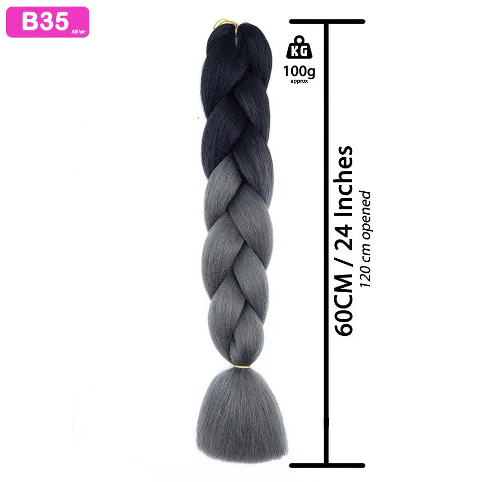 B35 - Jumbo Braiding Hair 24 Inch Ombre Black/Dark Grey