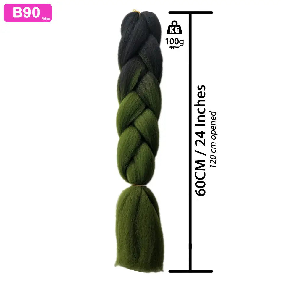 B90 - Jumbo Braiding Hair 24 Inch Ombre Black/Green