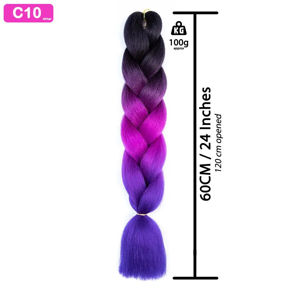 C10 - Jumbo Braiding Hair 24 Inch Ombre Black/Purple/Blue