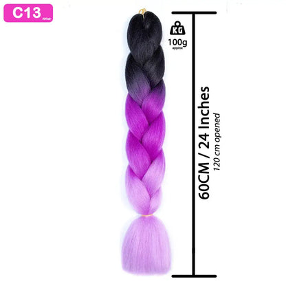 C13 - Jumbo Braiding Hair 24 Inch Ombre Black/Purple/Light