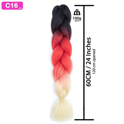 C16 - Jumbo Braiding Hair 24 Inch Ombre Black/Red/Blonde