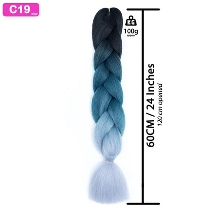 C19 - Jumbo Braiding Hair 24 Inch Ombre Black/Blue/Grey