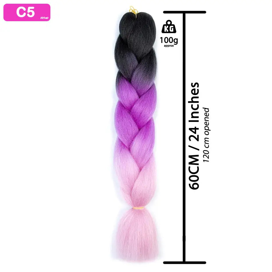 C5 - Jumbo Braiding Hair 24 Inch Ombre Black/Purple/Purple