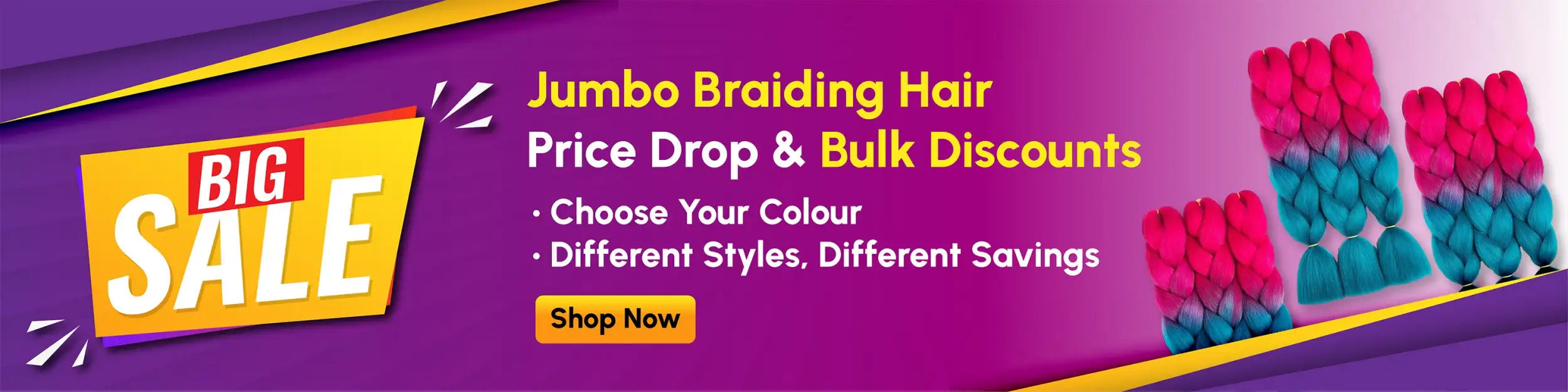 Jumbo braiding hair in teal and pink colors, synthetic material with a textured design for durability.