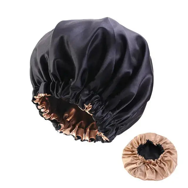 Satin Hair Bonnet - Black - Hair Products & Accessories ->