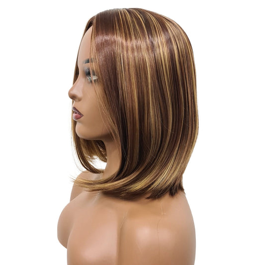 Wig - Burgundy / Blonde Highlights 12 Inch Straight - Wig - 